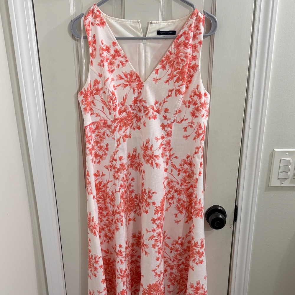 Tommy Hilfiger White and Red Floral Midi Dress